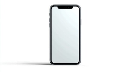 Smartphone device with a blank, illuminated screen on a white background