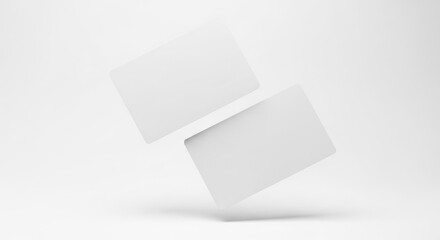 Floating blank business cards mockup on white background for presentation