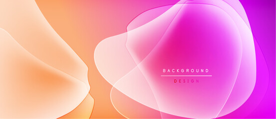 Abstract fluid shapes blend, creating vibrant orange, pink gradients. Modern design element for backgrounds, presentations. Soft light effects present.