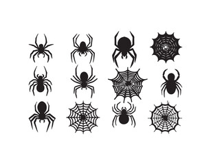 Halloween Spiders Silhouette Set | Creepy Spider Icons for Spooky Halloween Decorations, Crafts & Vector Designs.