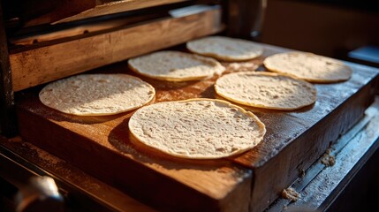 Artisan Tortillas Preparation: A Golden Hour Bakery Scene