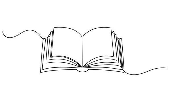 book animation continuous one line drawing, Self drawing simple animation of opened book with coffee in continuous one line art style. Education, relaxation or slow living concept. 4K animated video