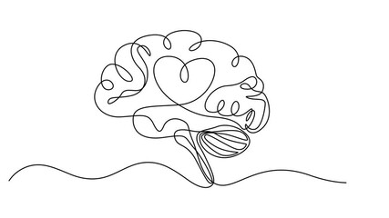 Self drawing line animation half human brain and love continuous one single line drawn concept video, Animated self drawing of one continuous line draw half human brain half love heart shaped logo - Powered by Adobe