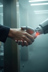 Partnership between human and robot in a modern workspace showcasing collaboration and innovation