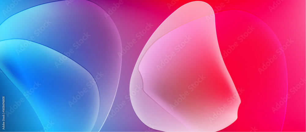 Poster abstract colorful blobs overlap. gradient shades transition from blue, purple, to pink. smooth textu