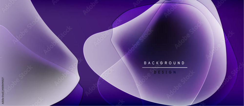 Fototapete Abstract purple shapes overlap, creating soft gradients. Minimalist design with text elements background, design. Dark backdrop enhances visual impact.