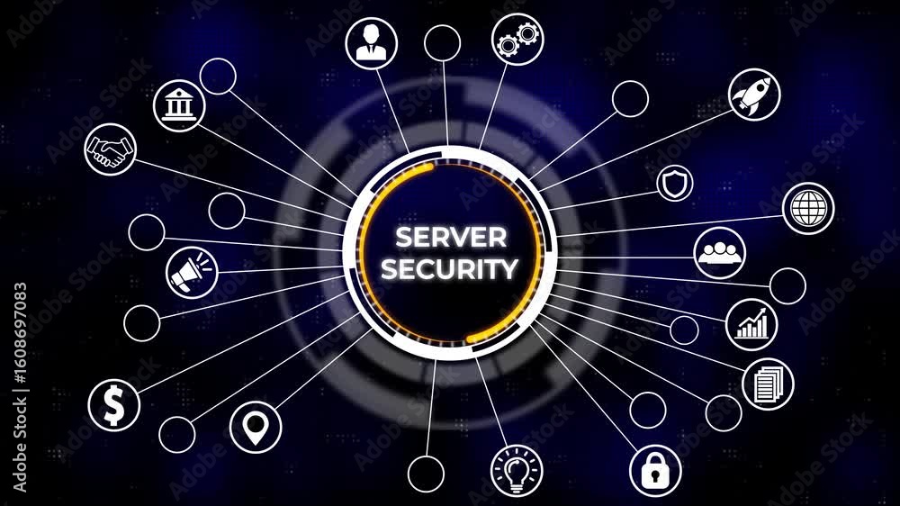 Aufkleber cyber security data protection business technology privacy concept. server security. hi tech motion 