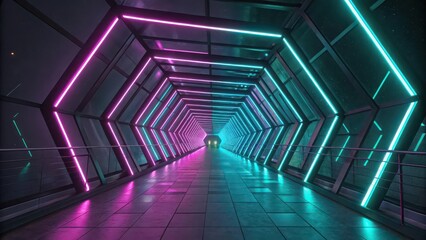 Neon tunnel background futuristic corridor glowing lights cyberpunk abstract wallpaper design concept art