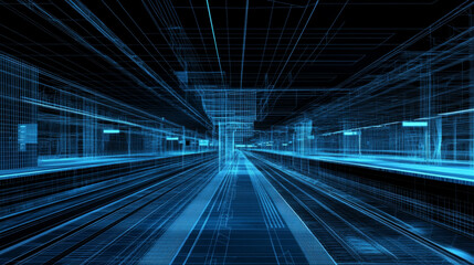 Wireframe Visualization of Train Station Structure