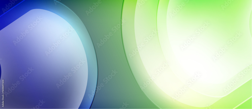 Poster abstract background features layered circles, blue to green gradient. smooth shapes create modern vi