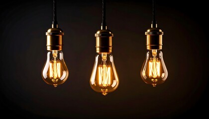 Three glowing vintage-style light bulbs hang against a dark background