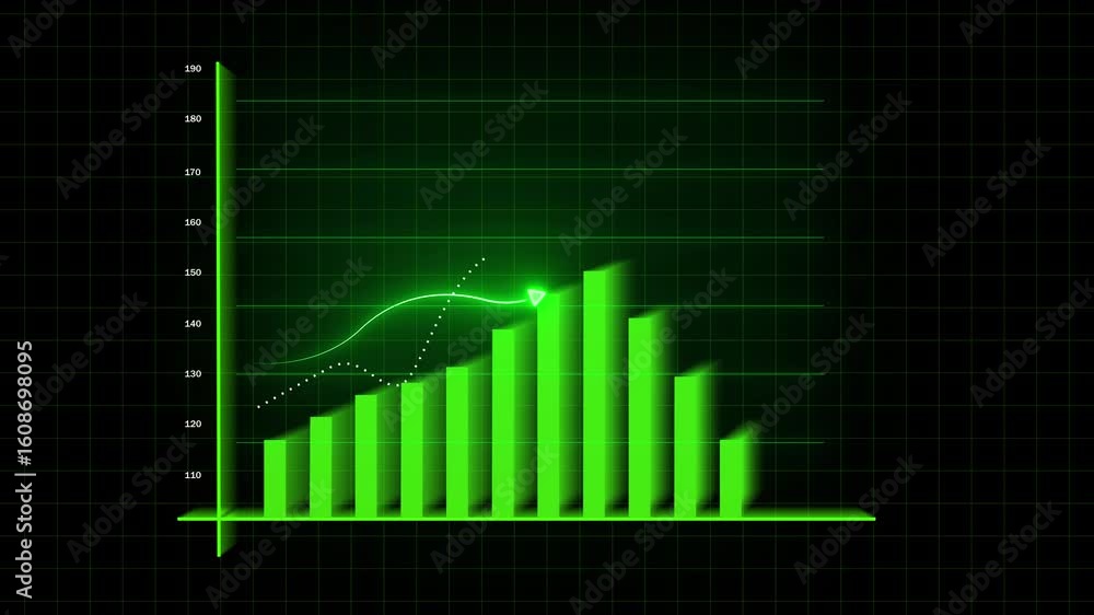 Aufkleber broadcast quality green neon bar graph technology animation digital pulse waveform motion graphics. 