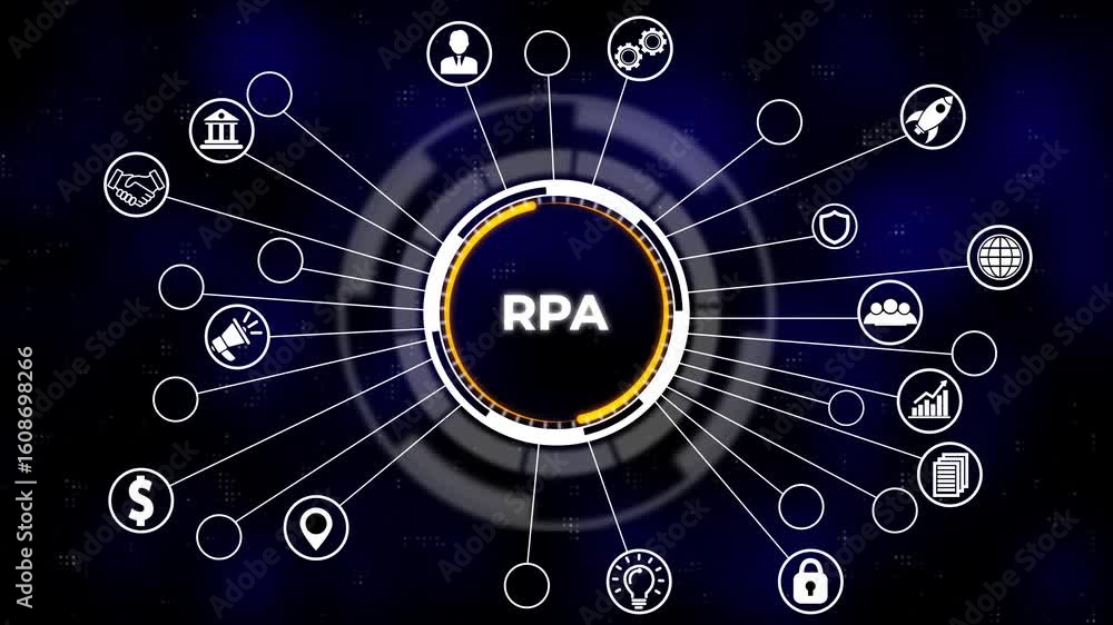 Poster rpa robotic process automation innovation technology concept. business, technology, networking conce