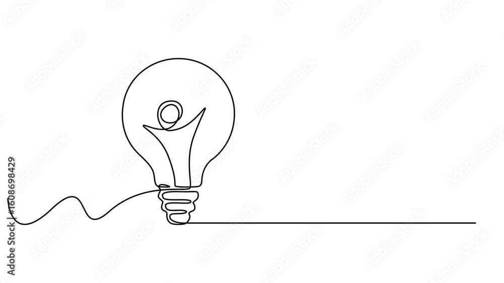 Aufkleber light bulb, idea concept. continuous line self drawing animation. white background, lightbulb contin