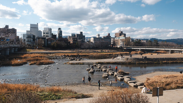 Kamo river in Kyoto Japan