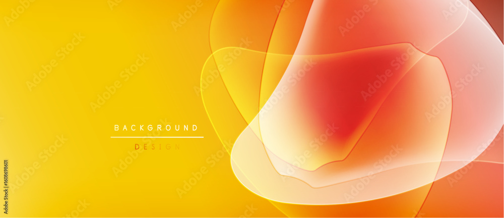 Poster Abstract vibrant yellow, orange shapes overlap. Modern design, smooth gradients create dynamic visual effect. Background suitable for presentations.