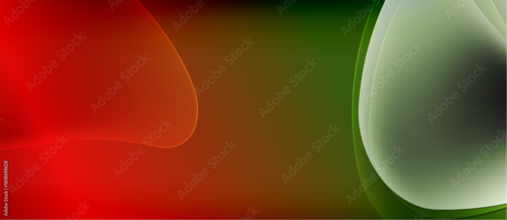 Fototapete Abstract background features flowing shapes, red transitions to green. Smooth gradients create dynamic visual effect. Minimalist design.