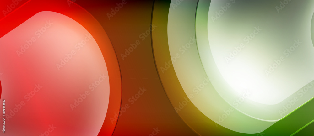 Poster abstract design features smooth curves, vibrant colors. red transitions to green, creating dynamic v