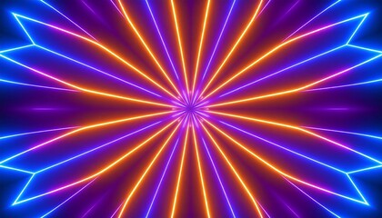 Abstract neon lines radiating from a central point