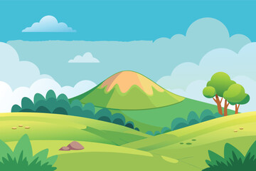 Fototapeta premium Vibrant cartoon mountain landscape with rolling hills and trees