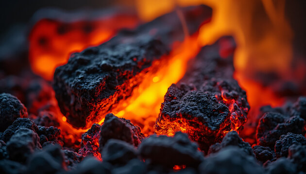 Burning Charcoal Embers Close-up - Powered by Adobe