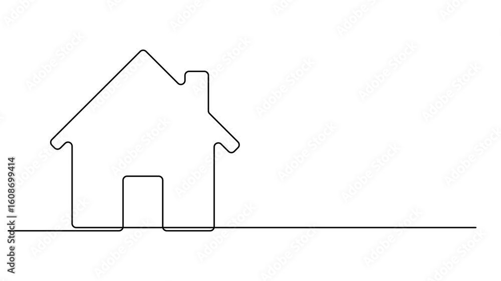Aufkleber animation of a single line drawing of a house. continuous contour movement of a house. continuous vi