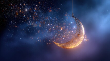 Dreamy Night Sky: 3D Cartoon Moon & Sparkling Stars