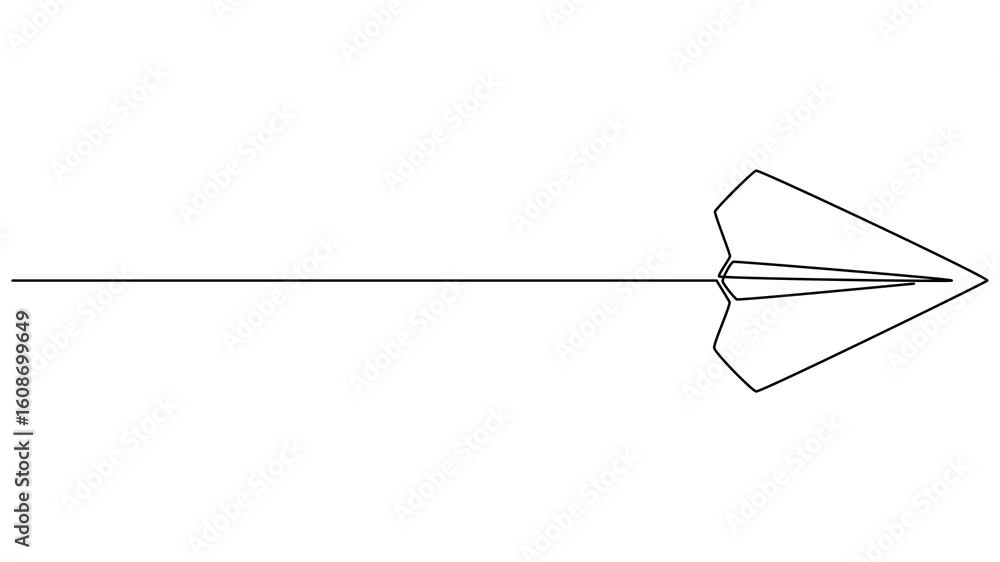 Poster paper airplane flight continuous line drawing animated video, paper plane continuous single one line