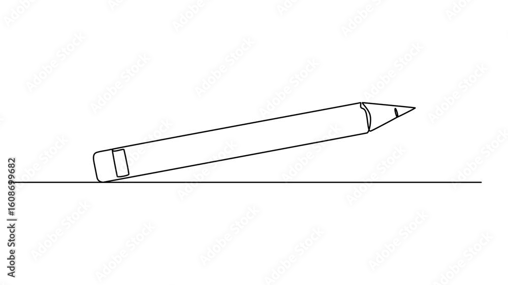 Poster animate pencil with continuous one single line drawing isolated on white background. line art animat