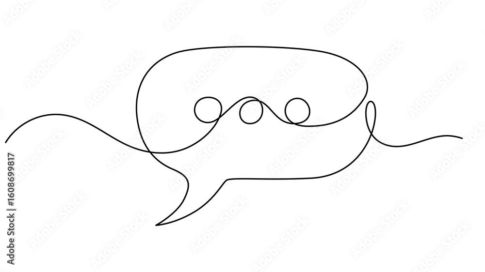 Poster animated self drawing of continuous line draw rectangular speech bubbles. full length one line anima