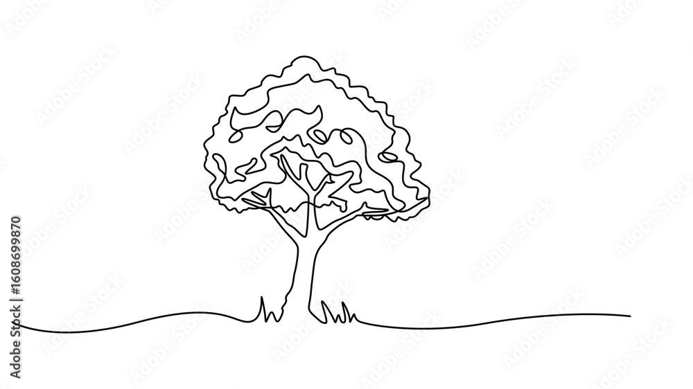 Aufkleber tree animation continuous one line drawing, tree sketch, one line drawing animation. video clip with