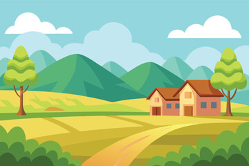 Obraz premium Idyllic countryside village with rolling hills and houses