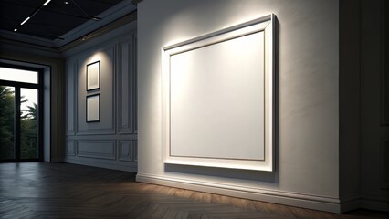 Shadowed Room with Flat White Frame on Wall and Subtle Gradient Lighting