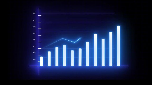 Digital marketing success neon blue financial growth chart corporate infographic visuals. Business data technology neon blue financial growth chart presentation marketing trend analysis. - Powered by Adobe