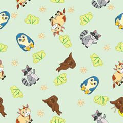 Cute wild animals seamless pattern for baby shower decor, nursery print, kindergarteen wallpaper, fabric, and textile. Vector illustration