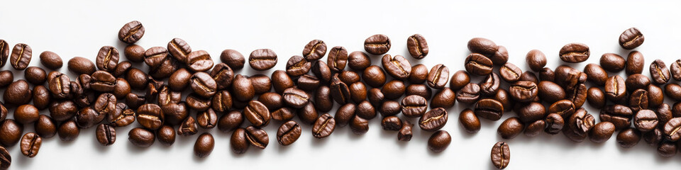 Fototapeta premium Roasted Coffee Beans on White Background Banner
