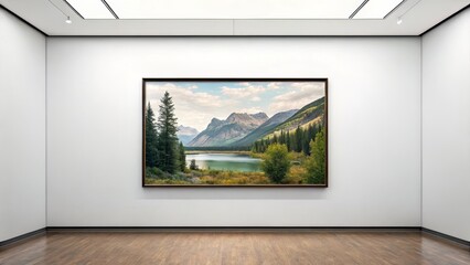 Centered Landscape Frame on Plain Wall with Even Lighting for Focused Display