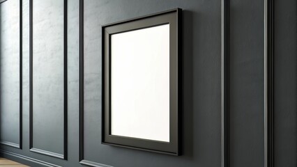 Close-Up Black Frame on Dark Wall with Soft Shadows and Centered Blank Area