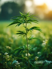 Naklejka premium Cultivating hemp plants lush green field nature photography vibrant environment close-up view sustainable growth concept