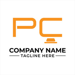 Naklejka premium Creative PC Logo Design Idea with a Modern and Minimalist Approach for Tech Companies and Startups