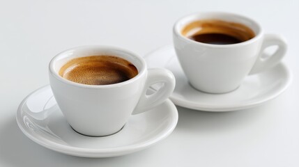 Fototapeta premium Savoring freshly brewed espresso coffee indoor minimalist design elegant white cups cozy atmosphere inviting experience