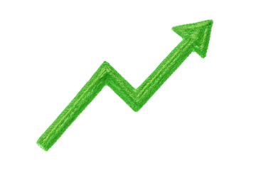 Green zigzag arrow showing upward trend isolated on transparent background