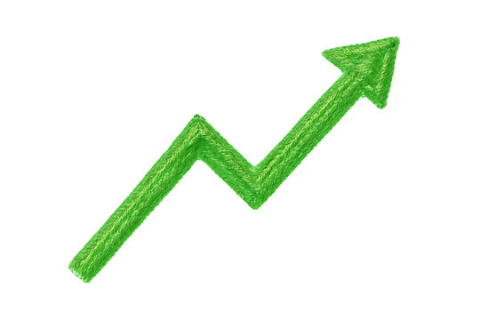 Green zigzag arrow showing upward trend isolated on transparent background
