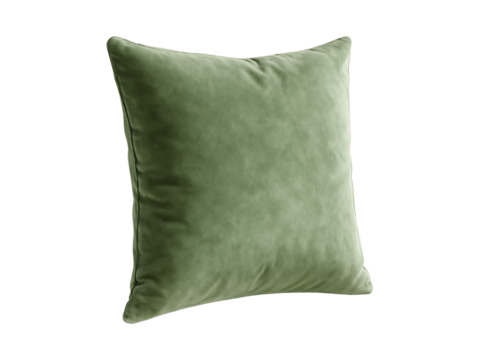Soft sage green velvet pillow isolated on transparent background