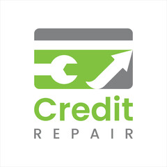 Logo for Credit Repair Services Features Credit Card Wrench and Arrow Graphic Represents Financial Improvement and Assistance