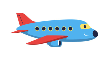 Cartoon Airplane with Red Wings and Tail Blue Body and Yellow Windows.
