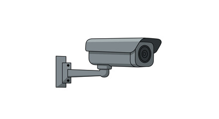 Gray Security Camera with Mounting Bracket Surveillance Technology Illustration.