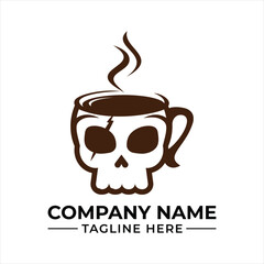 Unique Coffee Logo Depicting Skull Cup with Steam Rising Above for a Bold Statement