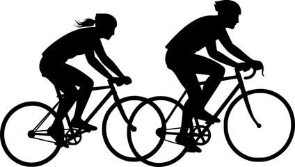 Obraz premium silhouette of bicyclists, riding bicycles, bicycles, vector