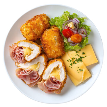 Chicken cordon bleu with ham and cheese plate isolated on transparent background png
